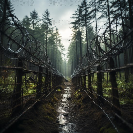 Fence a country border with barbed wire