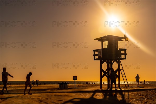 Lifeguard post on the beach at sunset in Los Bateles de Conil de la Frontera