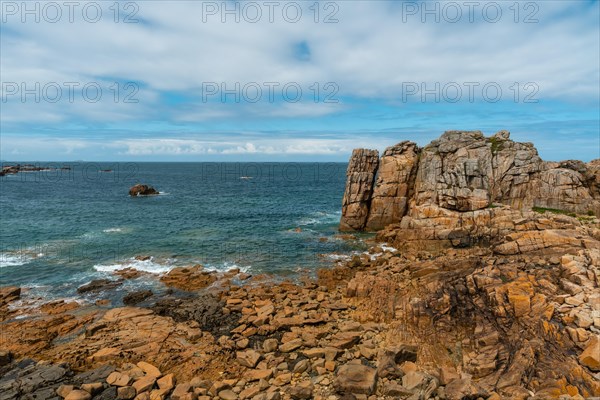 The beautiful coastline at low tide of Le Gouffre de Plougrescant