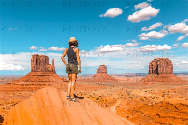 A young girl with black t-shirt in the Monument Valley National Park in the visitor center. Utah