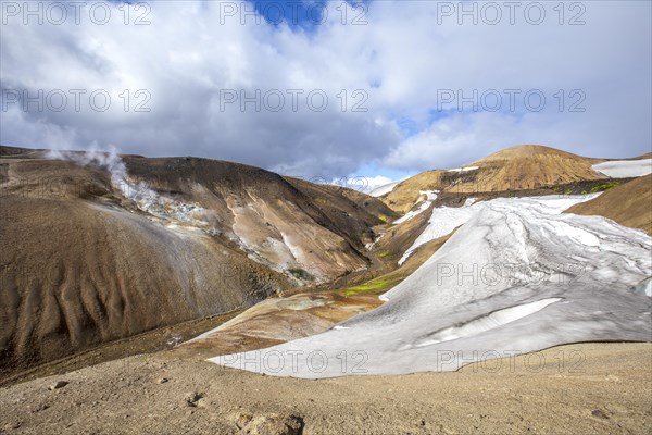 Beautiful glacier in summer at the highest point of the 4-day trek from Landmannalaugar. Iceland