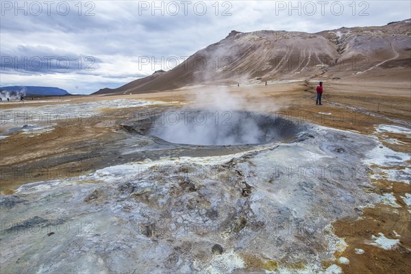 Beautiful landscape in the Myvatn park with reservoirs of water and boiling sulfur. Iceland