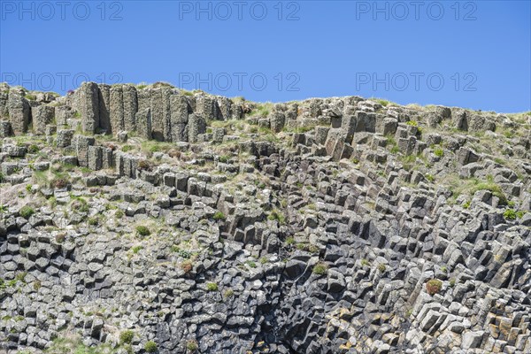 Bizzarely formed polygonal columnar basalt on the uninhabited rocky island of Staffa