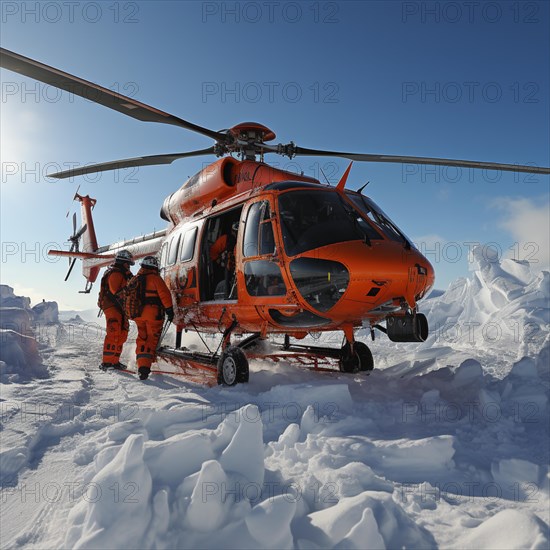 Helpers use evacuation aids to search for people buried in an avalanche