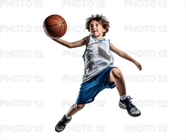 Young boy playing basketball