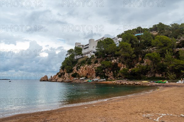 Beach of the port of San Miquel on the island of Ibiza. Balearic Islands