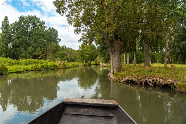 Sailing by boat on the natural water channels between La Garette and Coulon