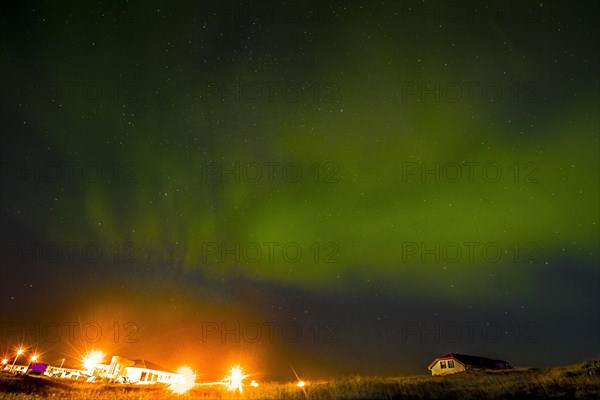 Green lights of the beautiful Northern Lights on the Reykjanes peninsula in southern Iceland