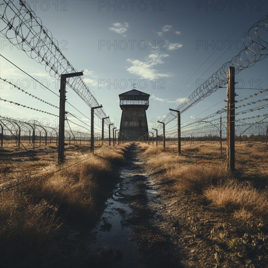 Fence a country border with barbed wire