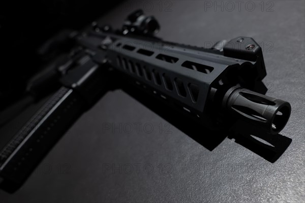 Modern Elegant Assault Rifle on Grey Background in Switzerland