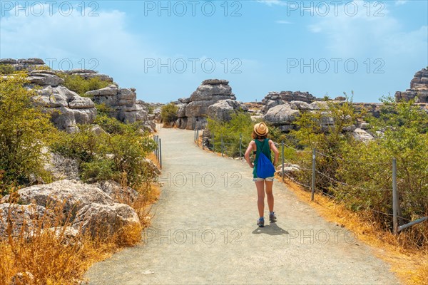 A young woman trekking in the Torcal de Antequera