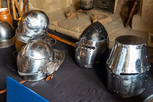 Knights and medieval armor in the castle of Fougeres. Brittany region