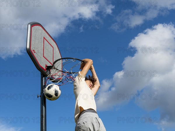 Basketball Jump with the ball to the basket and net