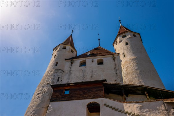 City of Thun with Castle and Sunlight and Blue Clear Sky in Bernese Oberland