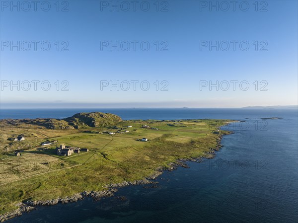 Aerial view of the island of Iona in the morning light