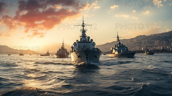 United states navy battleships presence in the easter mediterranean ocean. generative AI