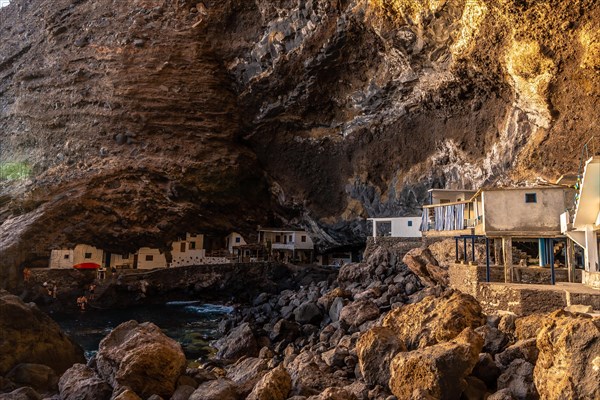 White houses inside the cave of the town of Poris de Candelaria on the north-west coast of the island of La Palma