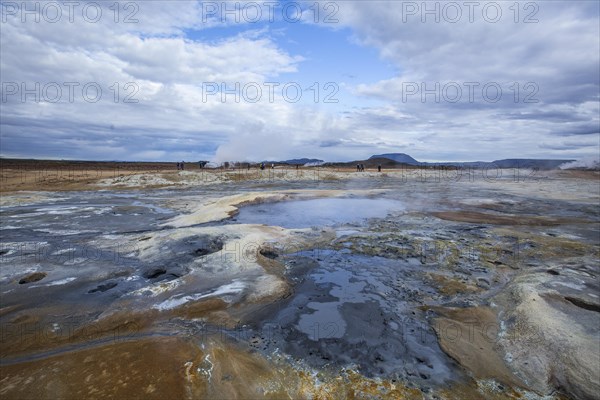 Detail of pools of boiling water and sulfur in the park of Myvatn. Iceland