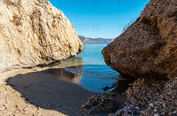 Small coves on Calahonda beach in the town of Nerja