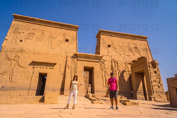 A couple of tourists at the Temple of Philae