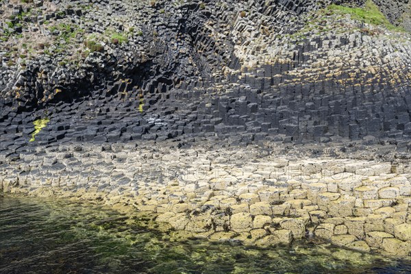 Bizzarely formed polygonal columnar basalt on the uninhabited rocky island of Staffa