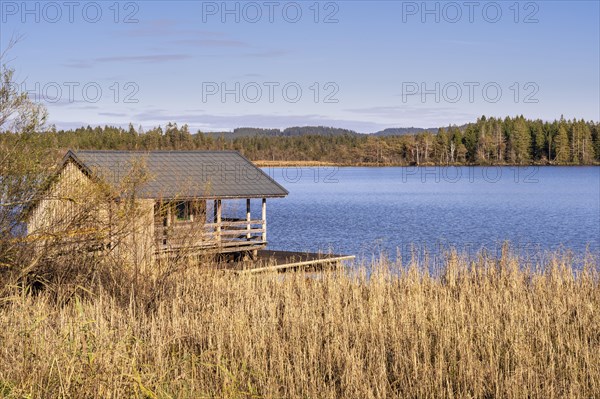 Grosser Ursee with a hut on the shore