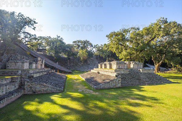 The field of the ball game in the temples of Copan Ruinas from above. Honduras