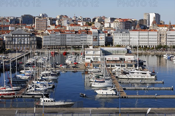 Marina and promenade in the historic city centre of La Coruna