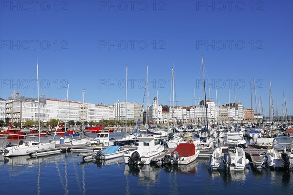 Marina and promenade in the historic city centre of La Coruna