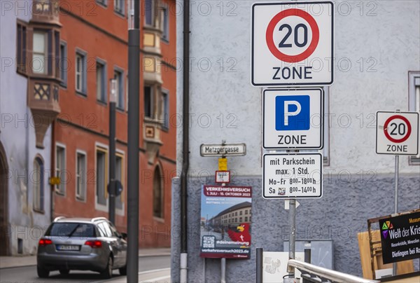 Traffic sign Tempo 20 km h applies on some streets in the city of Rottweil