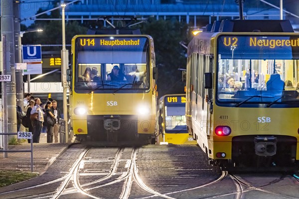 Stuttgart light rail in the evening