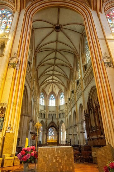 Interior of the Saint Corentin cathedral in the medieval village of Quimper in the Finisterre department. French Brittany