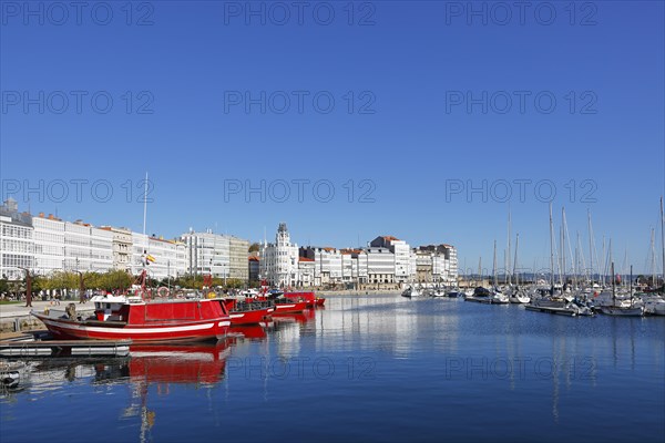 Marina and promenade in the historic city centre of La Coruna