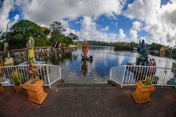 View of stairs in Sacred Lake Crater Lake Grand Bassin Ganga Talao religious site largest Hindu sanctuary sanctuary for religion Hinduism outside of India for devout Hindu Hindus