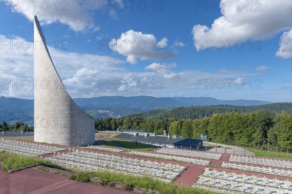 Former concentration camp Natzweiler-Struthof with the memorial Lighthouse of Remembrance