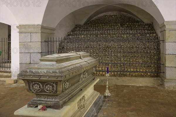 Coffin of Anton Bruckner behind ossuary