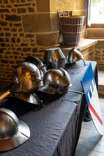 Knights and medieval armor in the castle of Fougeres. Brittany region