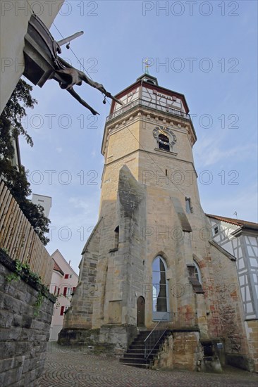 Historic baroque town tower built in 1614 and landmark