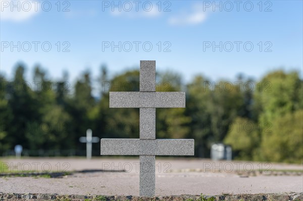 Cross of Lorraine or Patriarch's Cross in the former concentration camp Natzweiler-Struthof