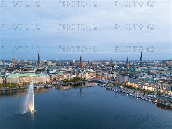 Aerial view Inner Alster Lake and Jungfernstieg