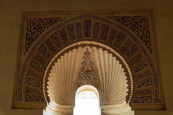 Detail of the patio doors with water fountains inside the Alcazaba in the city of Malaga