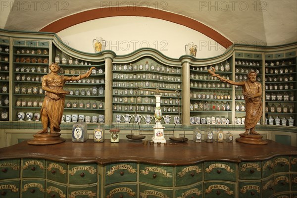 Interior view with chest of drawers and historical accessories