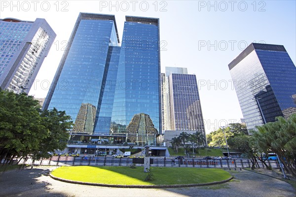 Metropolitana de Sao Sebastiao de Rio de Janeiro Cathedral reflected in the skyscrapers opposite