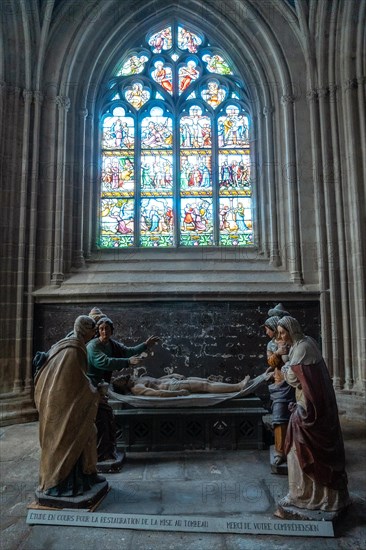 Sculptures inside the Saint Corentin cathedral in the medieval town of Quimper in the Finisterre department. French Brittany