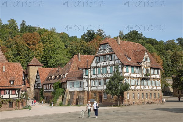 Inner courtyard with half-timbered houses in the former Cistercian abbey