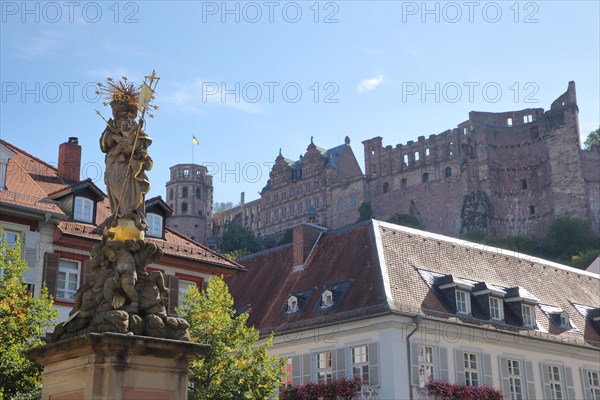 Mother of God Fountain with Madonna Figure and Castle