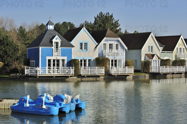 Colourful houses in the Belle Dune Holiday Village at Fort-Mahon-Plage