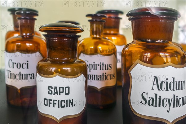 Antique apothecary amber glass jars