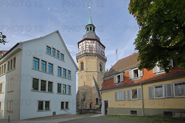 Historic baroque town tower built in 1614 and landmark