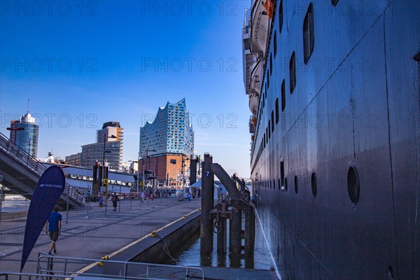 Cruise ship Vasco da Gama moored at the Ueberseebruecke in the port of Hamburg